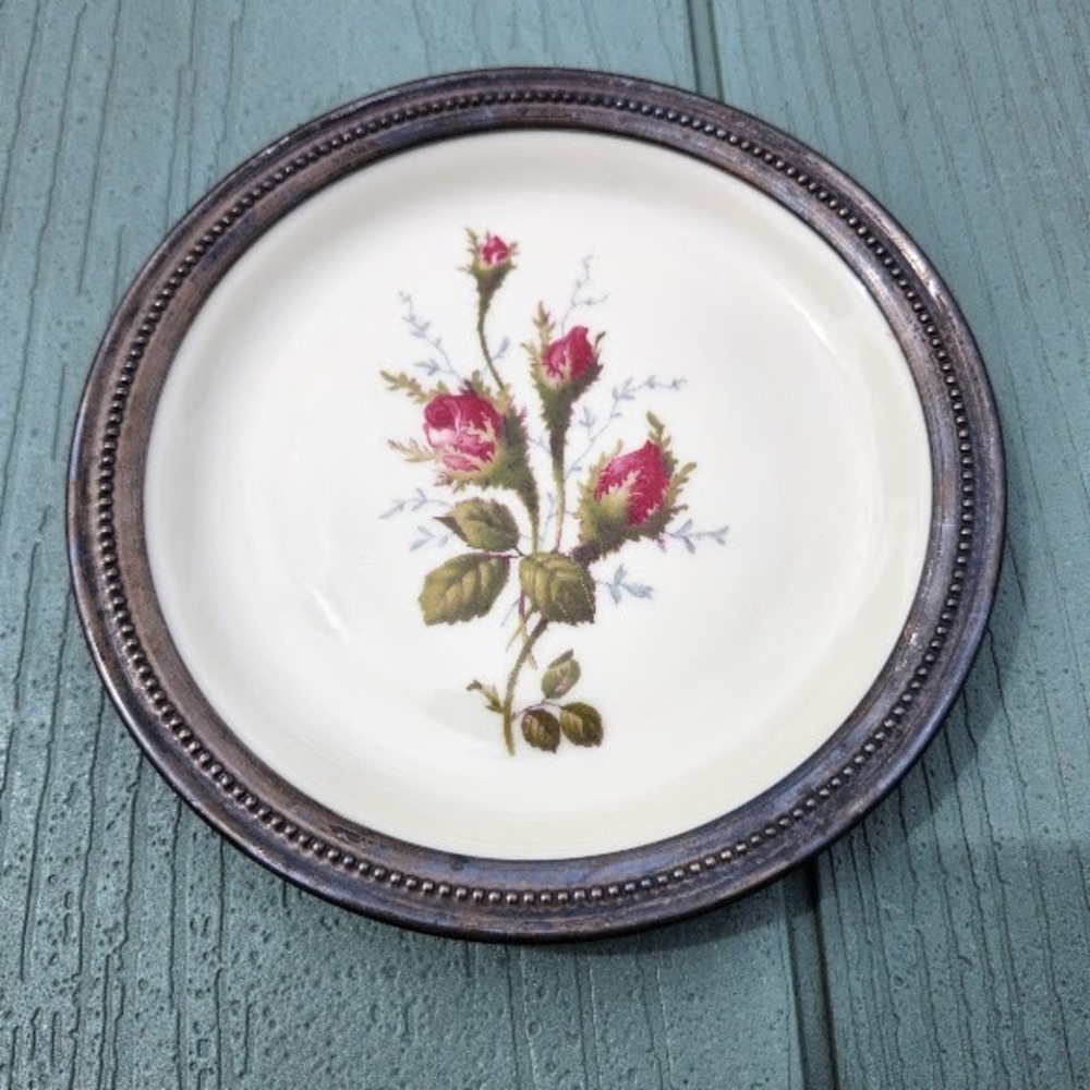 Rosenthal Sterling Silver Rim Moss Rose Coaster Dish 5.75" Selb-Ploss~Germany